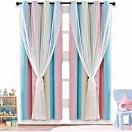 [아마존베스트]ARTBECK Star Curtains Kids Curtains for Girls Bedroom Living Room Rainbow Ombre Blackout Curtain Double Layer Star Cut Out Gradient Grommet Window Curtains (1 Pc | 42W x 63L, Baby