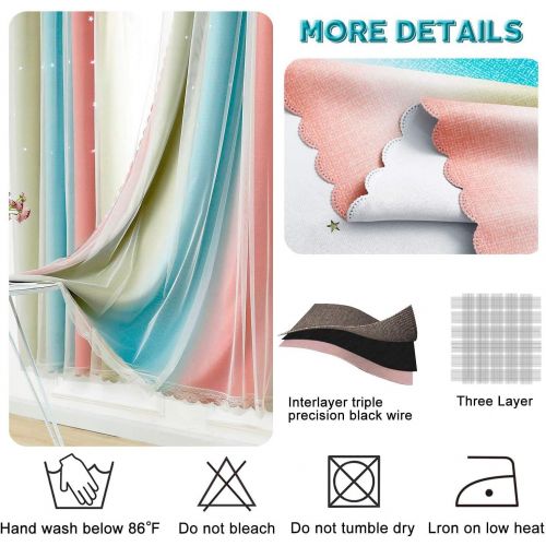  [아마존베스트]ARTBECK Star Curtains Kids Curtains for Girls Bedroom Living Room Rainbow Ombre Blackout Curtain Double Layer Star Cut Out Gradient Grommet Window Curtains (1 Pc | 42W x 63L, Baby