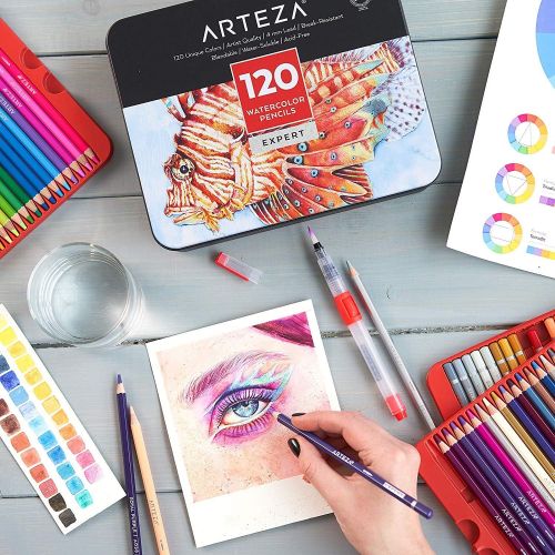  [아마존 핫딜]  [아마존핫딜]ARTEZA Professional Watercolor Pencils, Set of 72, Multi Colored Art Drawing Pencils in Bright Assorted Shades, Ideal for Coloring, Blending and Layering, Watercolor Techniques