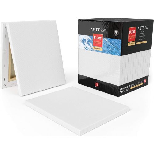  [아마존 핫딜]  [아마존핫딜]ARTEZA Arteza 8x10” Professional Stretched White Blank Canvas, Bulk Pack of 12, Primed, 100% Cotton for Painting, Acrylic Pouring, Oil Paint & Wet Art Media, Canvases for Artist, Hobby Pa