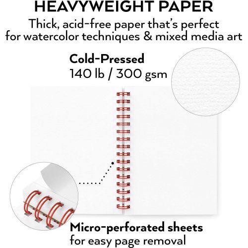  [아마존 핫딜] [아마존핫딜]ARTEZA 5.5x8.5” Watercolor Pad, Pack of 3, 90 Sheets (140lb/300gsm), 30 Sheets Each, Spiral Bound Acid Free Cold Pressed Paper, Painting & Drawing Sketchbook, Perfect for Wet, Dry