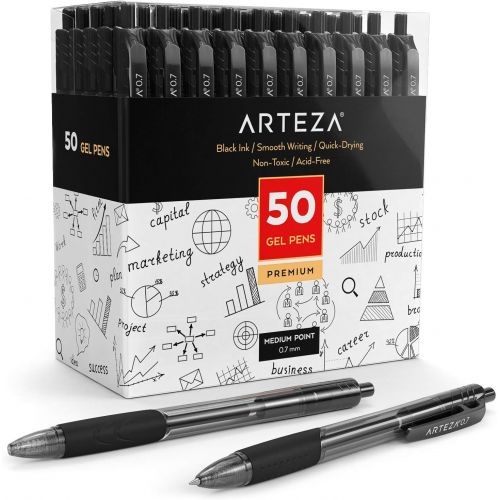  [아마존핫딜][아마존 핫딜] ARTEZA Arteza Gel Pens, Set of 50 Black Roller Ball Bullet Journal Pens, Quick-Drying Ink, Fine Point for Writing, Taking Notes & Sketching