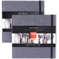 [아마존 핫딜] ARTEZA Arteza Art Sketch Book, 8.25x8.25 inch, 100 Sheets, Dusty Blue Square Linen-Bound Hardcover, 2-Pack, 110lb, 180gsm, Acid-Free Sketchbooks for Drawing with Dry Media