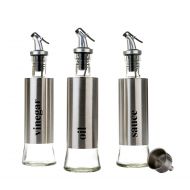 ARTFIX Olive Oil Vinegar and Sauce Dispenser Stainless Steel Bottle 3 Piece Set with funnel - 10.3oz/300ml Oil Vinegar and Sauce Cruet Pourer Dispensing Glass and Stainless Steel Bottles