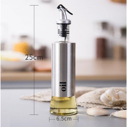  ARTFIX Olive Oil Vinegar and Sauce Dispenser Stainless Steel Bottle 3 Piece Set with funnel - 10.3oz/300ml Oil Vinegar and Sauce Cruet Pourer Dispensing Glass and Stainless Steel Bottles