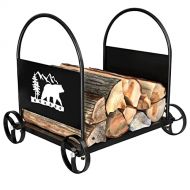 ART GIFTREE Small Firewood Rack Indoor Decorative Fireplace Log Holder with Wheels, Iron Firewood Carriers for Inside/Outdoor, Heavy Duty Logs Storage Stand for Fire Pit Stove Acce