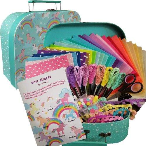  [아마존베스트]ARTIKA Sewing KIT for Kids, DIY Craft for Girls, The Most Wide-Ranging Kids Sewing Kit Kids Sewing Supplies, Includes a Booklet of Cutting Stencil Shapes for The First Step in Sewing. (Un