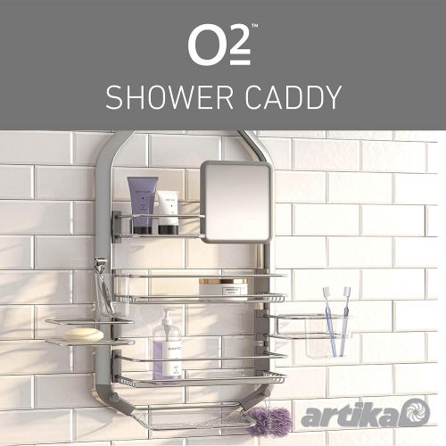 제네릭 Generic Adjustable Over-The-Shower HeadDoor Caddy with Mirror in Aluminum and Stainless Steel