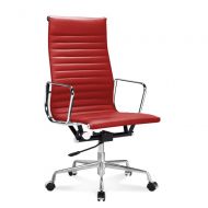 ARTIS DEECOR Ribbed Low and High Back Office Chair - Genuine Leather, Aluminium Base (High-Back Red)