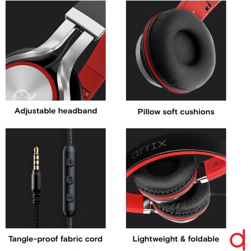  Artix CL750 Wired Headphones with Microphone - On-Ear Corded Head Phones with Mic & Volume Control - Noise Isolating Foldable Headphone with Wire for Computer, Laptop & Phone 3.5 m