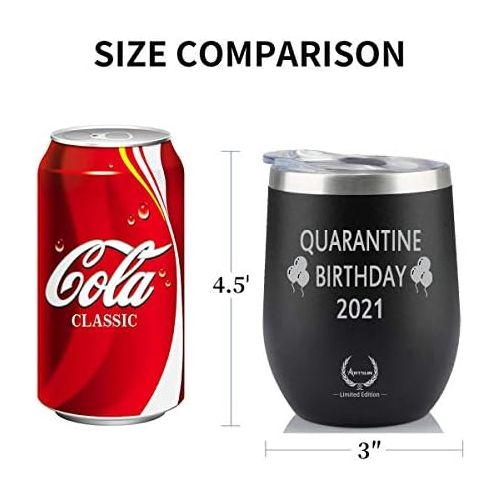  [아마존베스트]ARTSUN Quarantine Birthday Gifts,2021 Funny Novelty Wine glass Personalized Present for Women, Men, Coworkers, Friends - Vacuum Insulated Tumbler 12oz Black