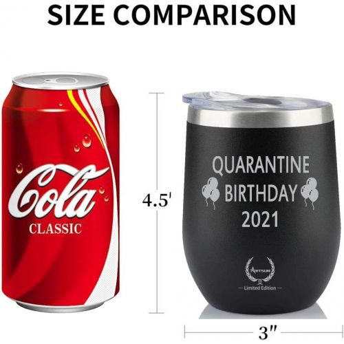  [아마존베스트]ARTSUN Quarantine Birthday Gifts,2021 Funny Novelty Wine glass Personalized Present for Women, Men, Coworkers, Friends - Vacuum Insulated Tumbler 12oz Black