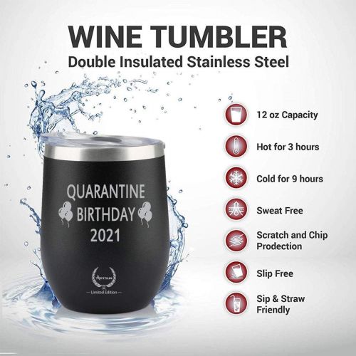 [아마존베스트]ARTSUN Quarantine Birthday Gifts,2021 Funny Novelty Wine glass Personalized Present for Women, Men, Coworkers, Friends - Vacuum Insulated Tumbler 12oz Black