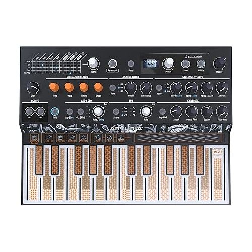  Arturia MICROFREAK Synthesizer with Poly-aftertouch Flat Keyboard BUNDLE with Samson Over Ear Headphones, Power Adapter & Instrument Polishing Cloth- Analog Synth, Synthesizer & workstation keyboards