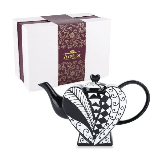  ARTVIGOR Hand Painted Heart-Shaped Porcelain Teapot, 850ml/29oz - Type I