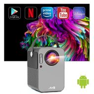 Smart Projector Android TV 9.0, Artlii Play WiFi Bluetooth Projector, Native 1080p Full HD Supported, Stereo Sound, 4D±45° Correction, Outdoor Projector with Built-in Netflix, YouT