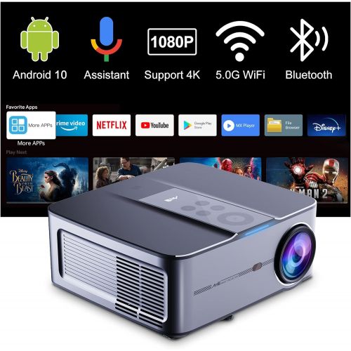  Smart Projector 5G WiFi Bluetooth, Artlii Play3 Outdoor Movie Projector 4K Supported, Android TV 10, Google Voice Assistant, Full HD Native 1080P Projector with Built-in Netflix, Y