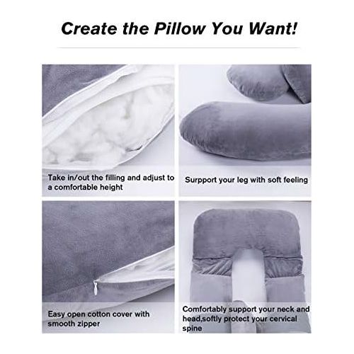  [아마존베스트]60in Awesling Full Body Pillow | Nursing, Maternity and Pregnancy Body Pillow | Extra Large U Shape Pillow and Lounger with Detachable Side, Separate Support Pillow and Removable C