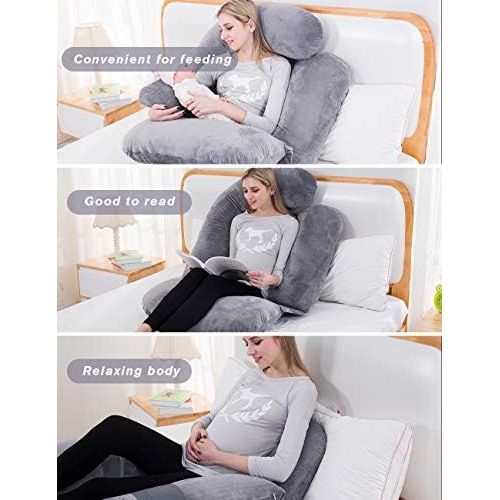  [아마존베스트]60in Awesling Full Body Pillow | Nursing, Maternity and Pregnancy Body Pillow | Extra Large U Shape Pillow and Lounger with Detachable Side, Separate Support Pillow and Removable C