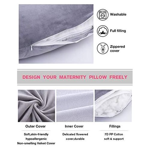  [아마존베스트]60in Awesling Full Body Pillow | Nursing, Maternity and Pregnancy Body Pillow | Extra Large U Shape Pillow and Lounger with Detachable Side, Separate Support Pillow and Removable C