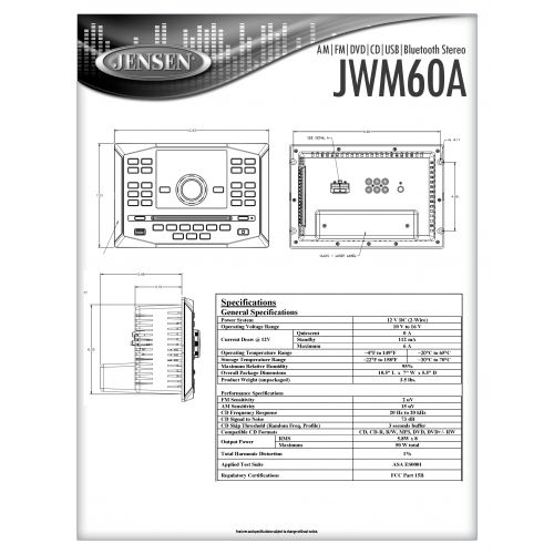  ASA Jensen JWM60A AM|FM|DVD|CD|USB|AUX|RCA|App Ready Bluetooth Wallmount Stereo with App Control, Plays: CD, CD-R, CD-RW, DVD, DVD+RW, DVD-RW, MP3, DVD-Video, MPEG-4, VCD, JPEG, CD-DA,