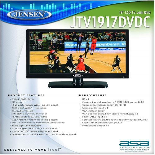  [아마존베스트]ASA Jensen JTV1917DVDC 19 Inch LCD TV with Built-In DVD Player, DC Power