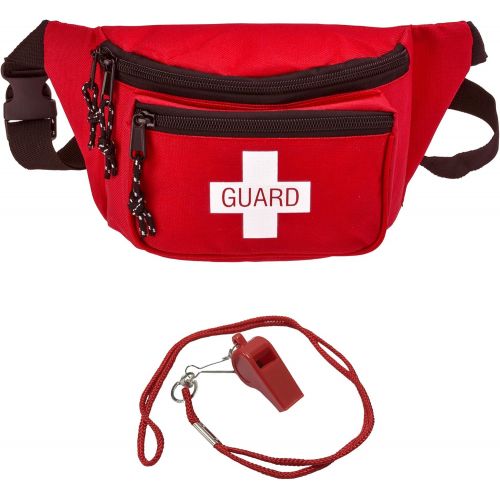  ASA TECHMED Lifeguard Fanny Pack With Whistle Lanyard - Baywatch Style First Aid Hip Pack w/ Adjustable Strap, Cross Logo + Zipper Pouch, Emergency Equipment Set