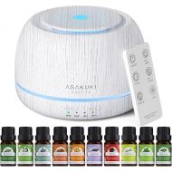 ASAKUKI Premium Essential Oil Diffuser with 10 Oil Set &Remote Control, 5 in 1 Ultrasonic Aromatherapy Fragrant Oil Humidifier Vaporizer, Timer and Auto-Off Safety Switch-White