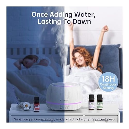  ASAKUKI Premium Essential Oil Diffuser with 10 Oil Set &Remote Control, 5 in 1 Ultrasonic Aromatherapy Fragrant Oil Humidifier Vaporizer, Timer and Auto-Off Safety Switch-White