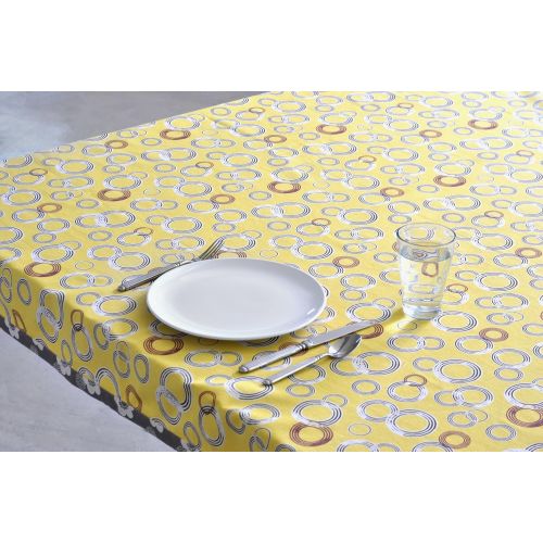  ASD Living Organic Cotton Circles Tablecloth, Yellow; 60 in. x 84 in.