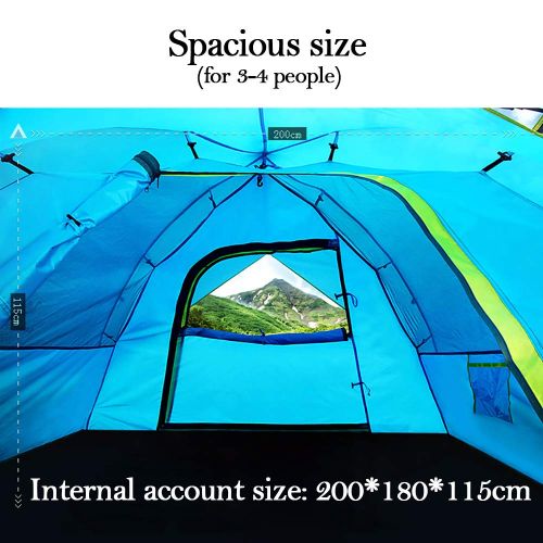  ASDAD Camping Tent,Automatic Pop-up Tent For3-4 Person Double Layer Waterproof Anti-Uv 4 Season Easy to Set Up for Festival/Family/Beach/Holiday/Travel/Hiking/Camping