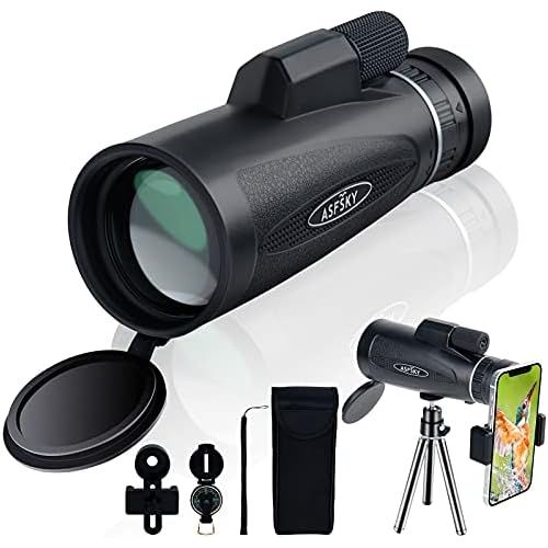  [아마존베스트]ASFSKY Monocular Telescope 12 x 60 with Universal Compass and Smartphone Holder, 2020 Newest Waterproof Monocular Telescope for Sports, Bird Watching, Hunting, Wildlife etc, Gift, Camping