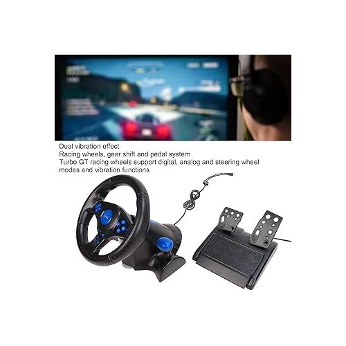  Racing Wheel for PS3, for PS2, PC,Driving Force Racing Wheel and Pedal,USB Powered,3 in 1 Game Racing Wheel,Dual Vibration Effect,180 Degree Rotation