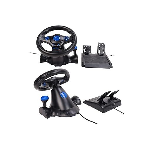  Racing Wheel for PS3, for PS2, PC,Driving Force Racing Wheel and Pedal,USB Powered,3 in 1 Game Racing Wheel,Dual Vibration Effect,180 Degree Rotation