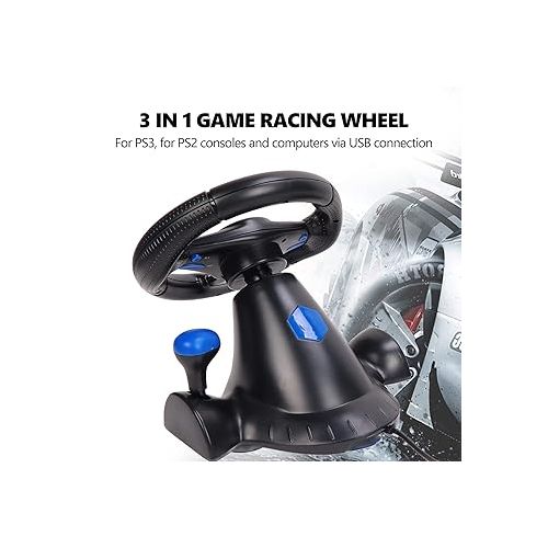  Racing Wheel for PS3, for PS2, PC,Driving Force Racing Wheel and Pedal,USB Powered,3 in 1 Game Racing Wheel,Dual Vibration Effect,180 Degree Rotation