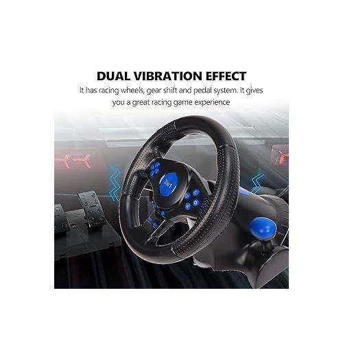  Racing Wheel for PS3, for PS2, PC,Driving Force Racing Wheel and Pedal,USB Powered,3 in 1 Game Racing Wheel,Dual Vibration Effect,180 Degree Rotation