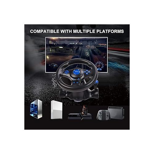  Racing Wheel for PS3, for PS2, PC,Driving Force Racing Wheel and Pedal,USB Powered,3 in 1 Game Racing Wheel,Dual Vibration Effect,180 Degree Rotation