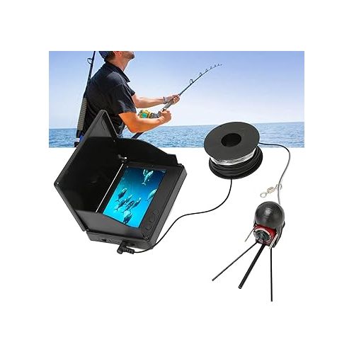  4.3in TN HD Underwater Fishing Camera, Professional Ice Fishing Camera, IP68 Waterproof Fish Finder with 12 Night Vision Lights for Fishing (20m / 21.9yd US Plug)