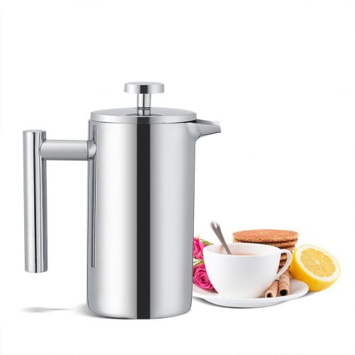  French Press Kaffeebereiter,ASHATA 350ML Kaffeezubereiter Franzoesisch Presse Kaffee/Tee Maker,Doppelwandige Edelstahl Franzoesische Kaffeepresse Teekanne Kaffeekanne mit Filter Silb