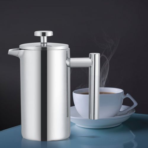  French Press Kaffeebereiter,ASHATA 350ML Kaffeezubereiter Franzoesisch Presse Kaffee/Tee Maker,Doppelwandige Edelstahl Franzoesische Kaffeepresse Teekanne Kaffeekanne mit Filter Silb