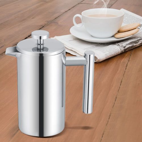  French Press Kaffeebereiter,ASHATA 350ML Kaffeezubereiter Franzoesisch Presse Kaffee/Tee Maker,Doppelwandige Edelstahl Franzoesische Kaffeepresse Teekanne Kaffeekanne mit Filter Silb