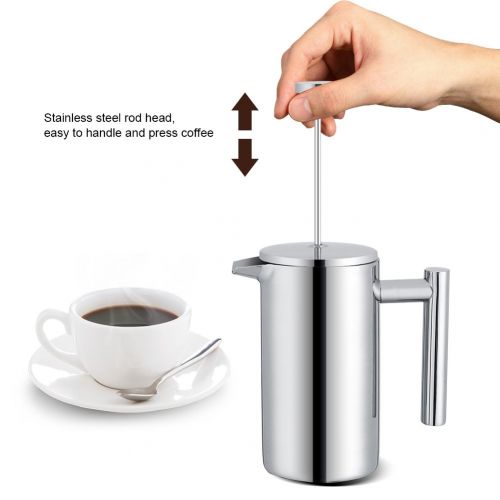  French Press Kaffeebereiter,ASHATA 350ML Kaffeezubereiter Franzoesisch Presse Kaffee/Tee Maker,Doppelwandige Edelstahl Franzoesische Kaffeepresse Teekanne Kaffeekanne mit Filter Silb