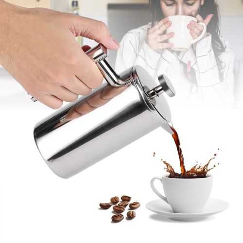  French Press Kaffeebereiter,ASHATA 350ML Kaffeezubereiter Franzoesisch Presse Kaffee/Tee Maker,Doppelwandige Edelstahl Franzoesische Kaffeepresse Teekanne Kaffeekanne mit Filter Silb