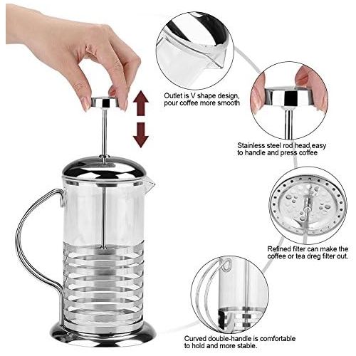  French Press Kaffeebereiter,ASHATA 600ml / 800ml Kaffeezubereiter Franzoesisch Presse Kaffee,Portable Edelstahl Glas French Press Kaffeekanne Kaffeetasse Tea Maker fuer Zuhause/Buero(