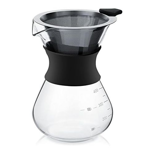  Kaffeebereiter Kaffeekanne,ASHATA 400ML Pour-Over Kaffeezubereiter Manuelle Kaffeebereiter,Pour Over Kaffeemaschine Glas Kaffeekanne mit Edelstahlfilter fuer Aufbruehen des Kaffees