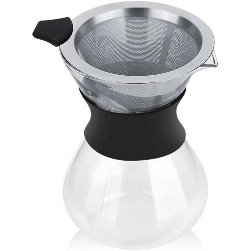  Kaffeebereiter Kaffeekanne,ASHATA 400ML Pour-Over Kaffeezubereiter Manuelle Kaffeebereiter,Pour Over Kaffeemaschine Glas Kaffeekanne mit Edelstahlfilter fuer Aufbruehen des Kaffees