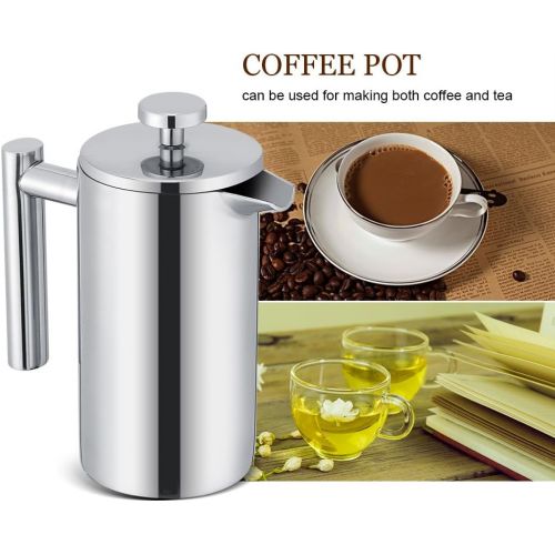  ASHATA French Coffee Press,Stainless Steel 350ML French Press Coffee Maker,Double Wall French Press Set, Espresso Coffee or Tea Maker, Teapot with Precision Filter