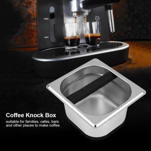  Espresso Knock Box,ASHATA Stainless Steel Espresso Coffee Knock Box Container Coffee Grounds Container Coffee Bucket with Rubber Bar for Coffee Machine S/L Size (S)