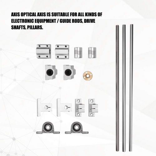  ASHATA 3D Printer Accessories, 15PCS 30cm Printer Assembly Accessories for T8 Guide Screw Rod Kit Coordinate Measuring Tools,with Optical Axis/Screw Rod/Coupling+Guide Shaft Suppor