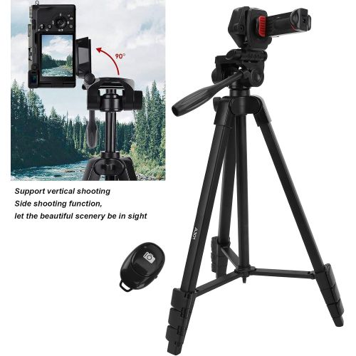  ASHATA Photography Tripod,Lightweight Portable 4-Sections Camera Tripod with Three-Dimensional PTZ,Fliptype Foot Tube,Phone Clip,1/4In Screw,for SLR Cameras/Phones